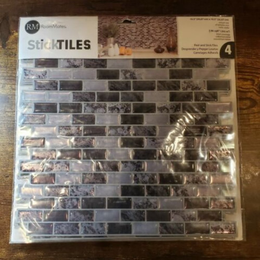 RoomMates StickTILES Modern Distressed Brick Subway Peel Stick Backsplash Tiles